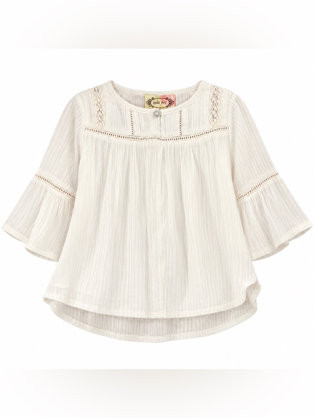 Mia Joy Joyfolie Girls Ivory Boho Lace Bell Sleeve Blouse Size 2
